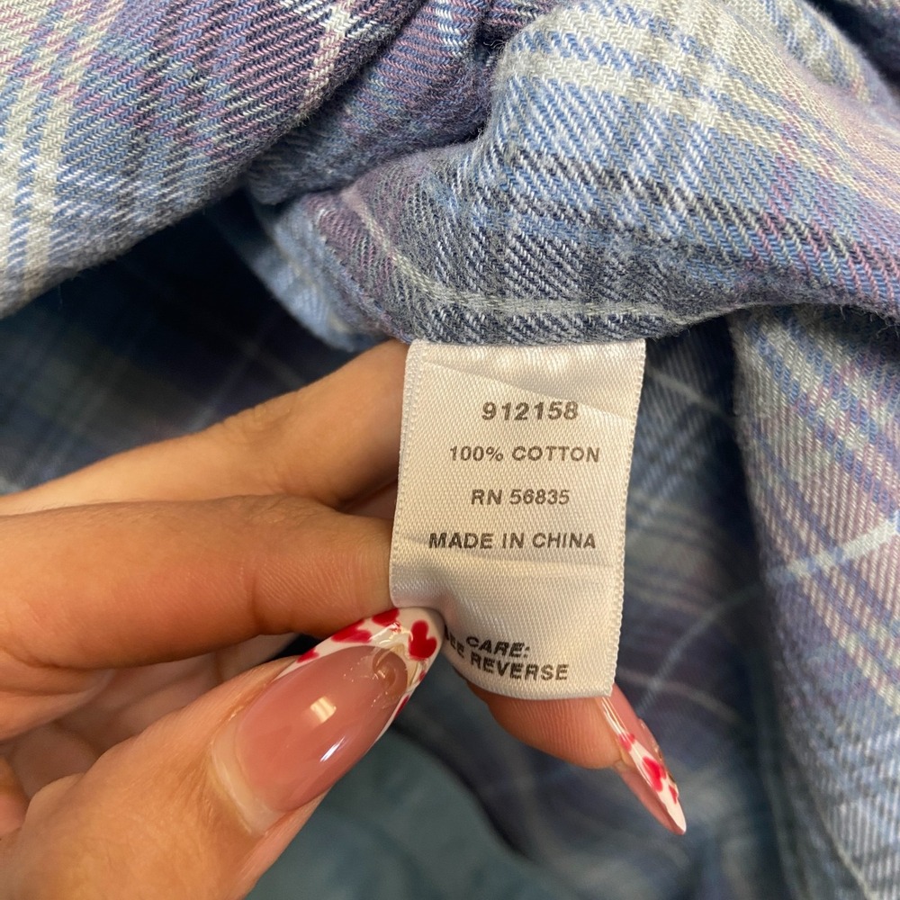 VTG Cabelas Shirt Women Large Blue Cotton Flannel Lined Long Sleeve Button Up - Picture 8 of 14